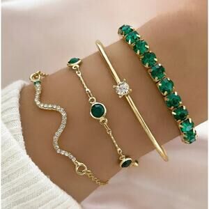NEW - 4pc green bracelet set, snake jewelry, emerald color bracelet